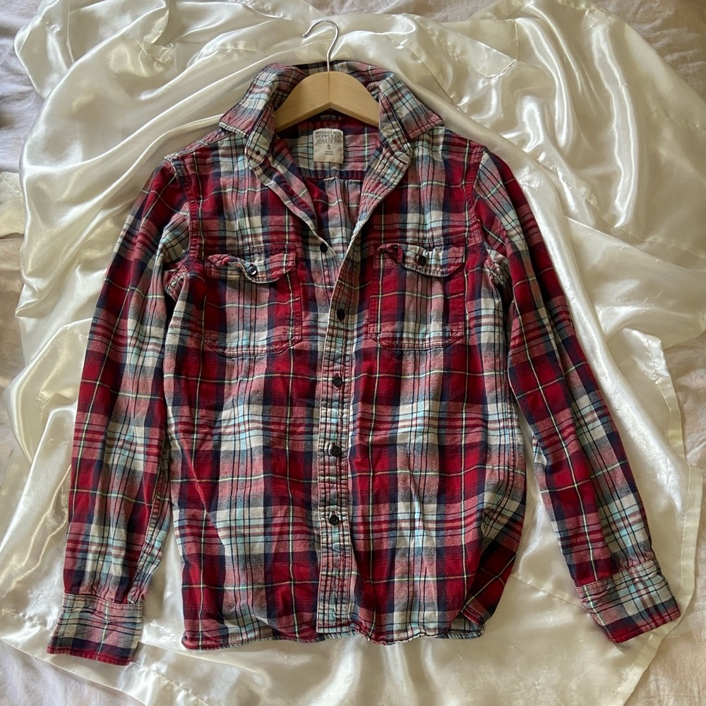 Red Blue White Checkered Button Down Flannel